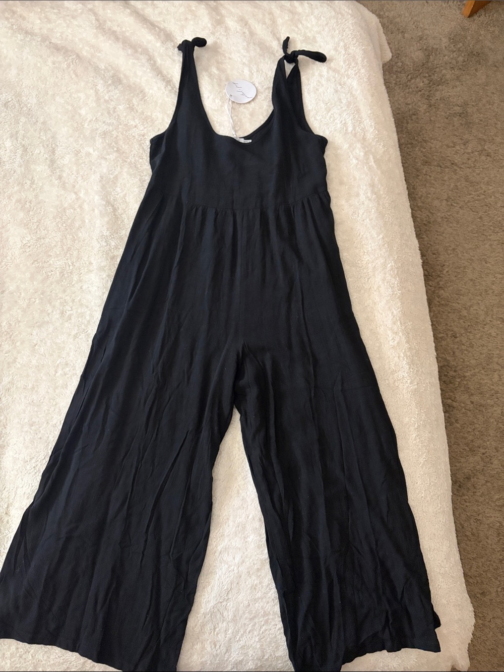 Petal & Pup Black Tie-Shoulder Wide-Leg Jumpsuit